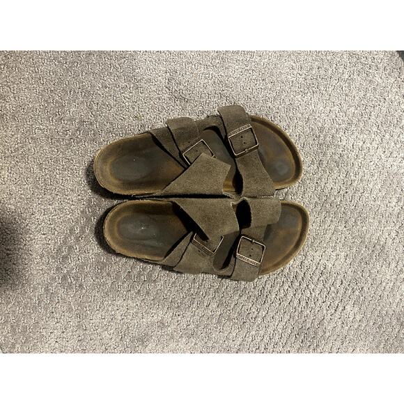 Birkenstock Shoes - Birkenstock Arizona Two-Strap Sandals Suede Leather Soft Footbed Brown Color